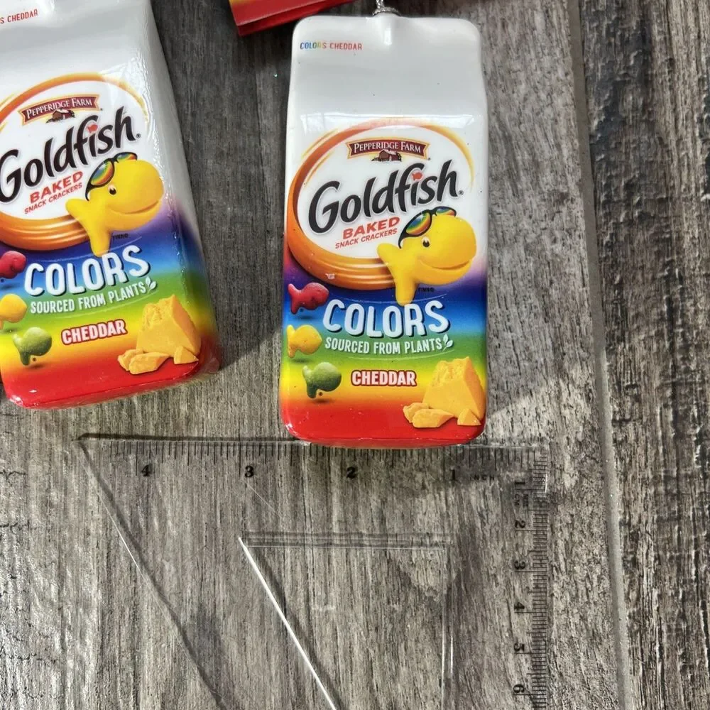 Lot of 3 Rainbow Cheddar Goldfish Bag Christmas Gift Ornament Food Crackers NWT